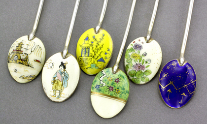 Chinoiserie Silver & Enamel Mocha Spoons (Set of 6)